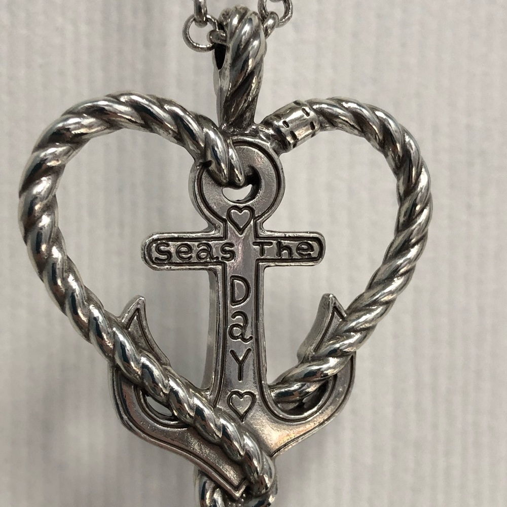 Brighton Seas The Day Anchor Heart Necklace Silver Tone Nautical Coast Pendant